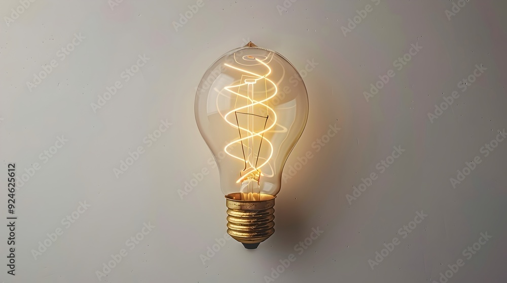 Poster spiral staircase inside lightbulb symbolizing structured growth and bright idea concept on minimalis
