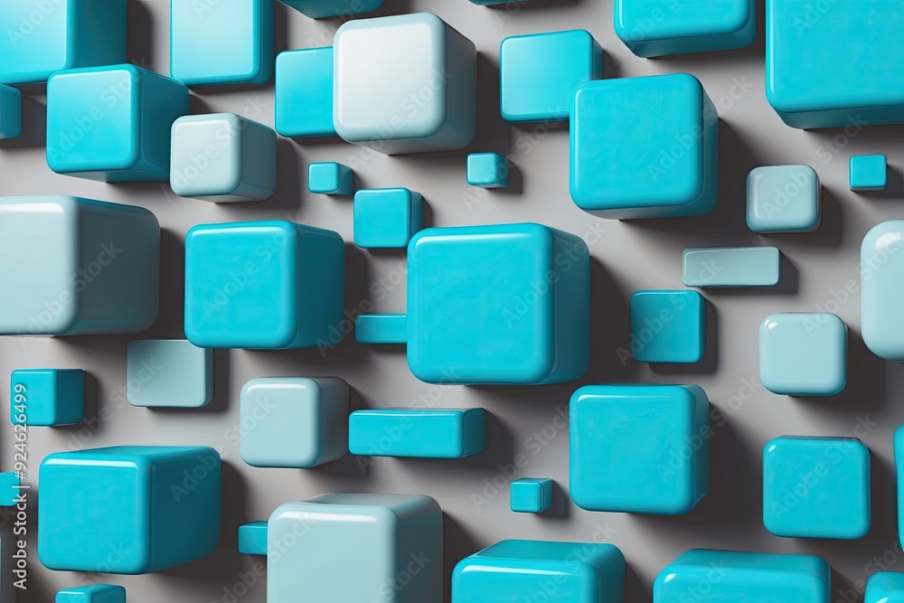 Poster modern abstract environment with bright cyan cubes and design vectors