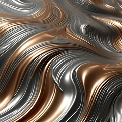 3D Metallic Ripple Waves with Shifting Colors Creating a Dynamic Liquid Metal Visual Experience.