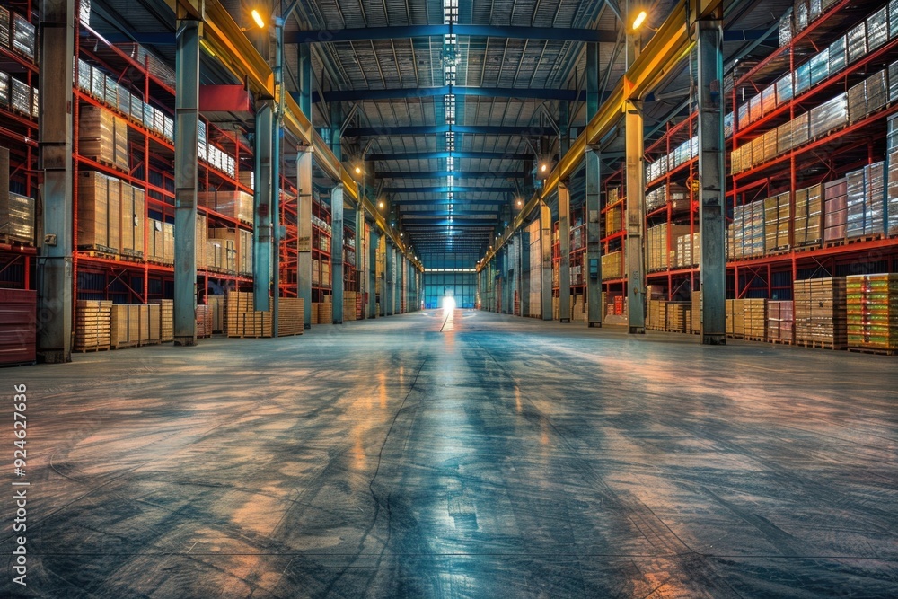 Aufkleber a large warehouse filled with many boxes and storage containers