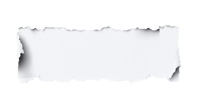  A simple white paper banner with torn edges isolated on transparent background	

