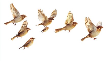 Fototapeta premium Birds in Motion Capturing Flight Dynamics on White Background