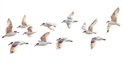 Fototapeta premium Graceful Seagulls in Flight Against a Light Sky