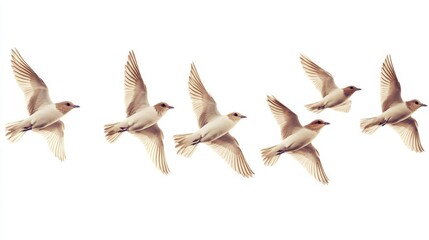 Obraz premium Graceful Birds in Flight Against a Soft White Background