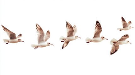 Fototapeta premium Soaring Seagulls Graceful Flight Against a Soft Sky