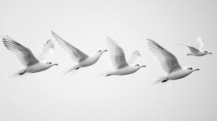 Obraz premium Elegant White Birds in Flight Against a Serene Background
