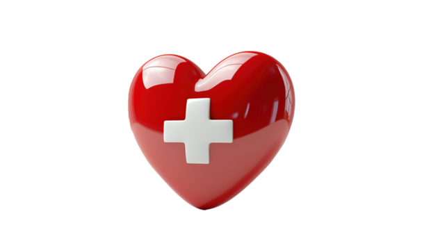 Red heart with medical cross symbol isolated on transparent background high quality medical design vector for advertising and health branding