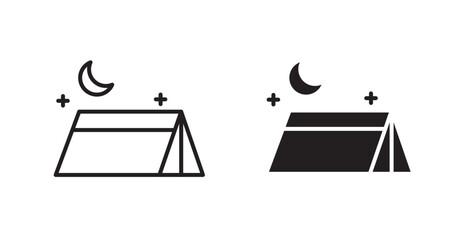 Night camping vector icon in solid and outline style