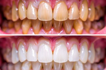 A side-by-side comparison of bad teeth and a perfect smile, highlighting dental transformation and the impact of oral health.