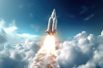 generated illustration scene of a space rocket launching from Earth
