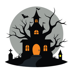  Eerie Haunted House Vector Illustration.
