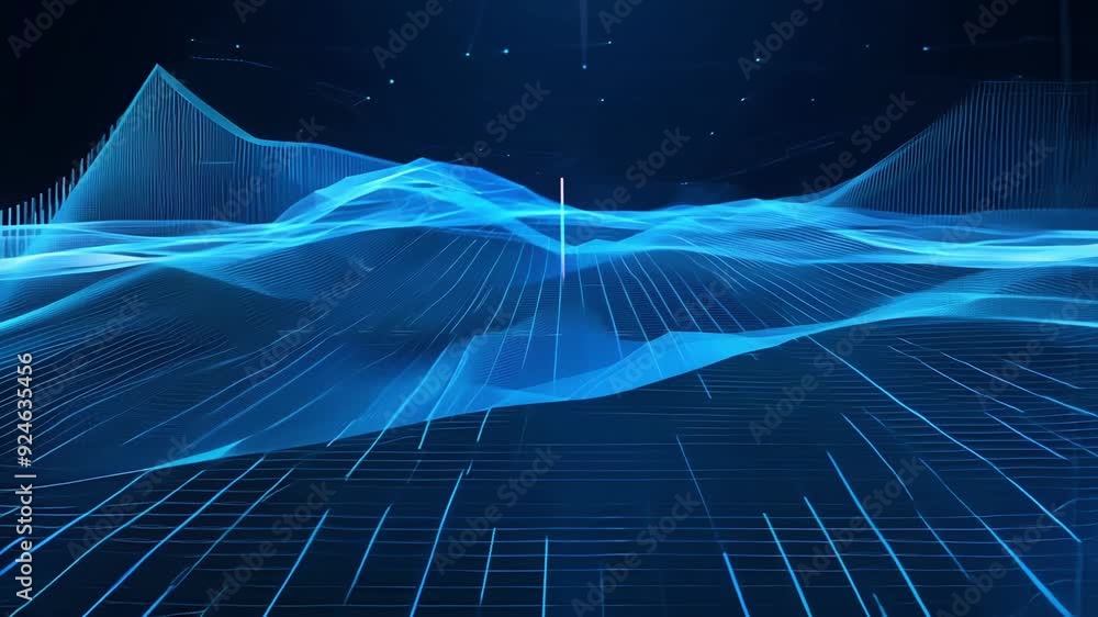 Poster blue digital lines and grids pulsating on a sleek background symbolizing the everevolving world of d