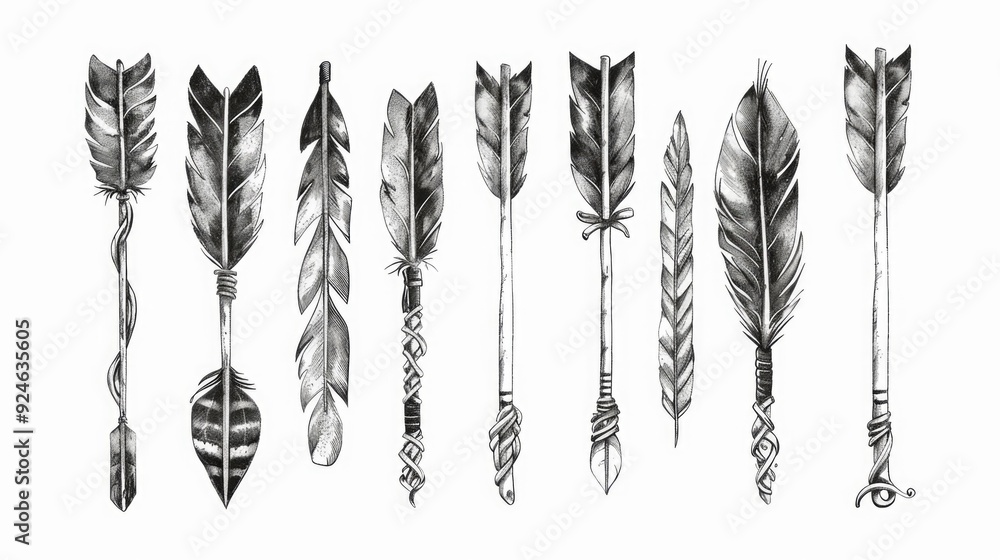 Poster a collection of diverse bird feathers from different species and textures