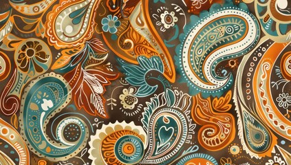 Abstract Paisley Pattern in Warm Colors
