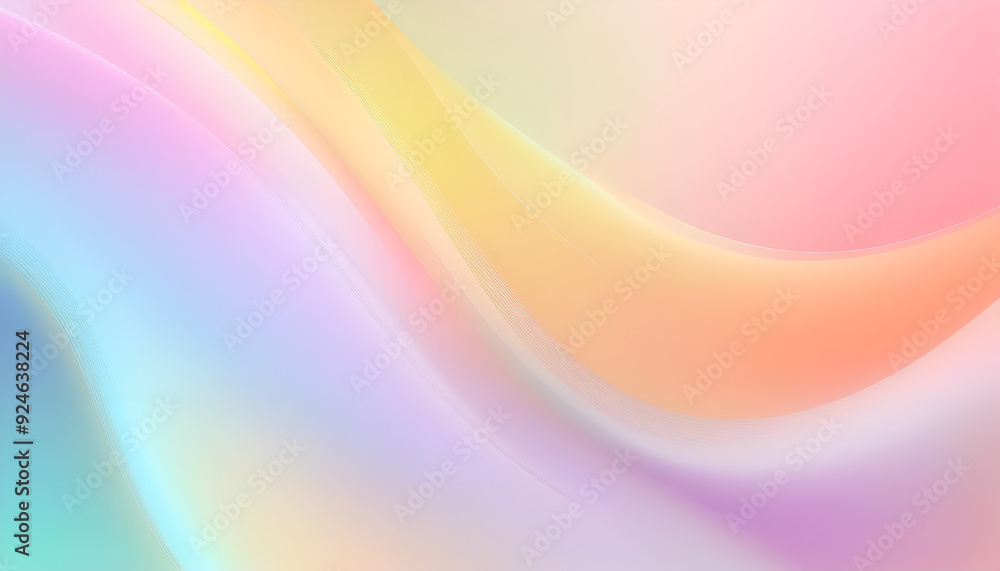 Poster soft pastel waves blend in soothing colors, creating an abstract background of gentle light and move