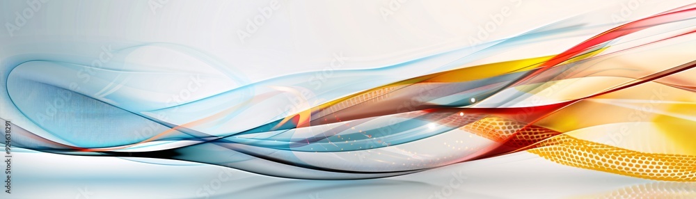 Poster a dynamic abstract background featuring swirling patterns in red, yellow, and blue, offering ample c