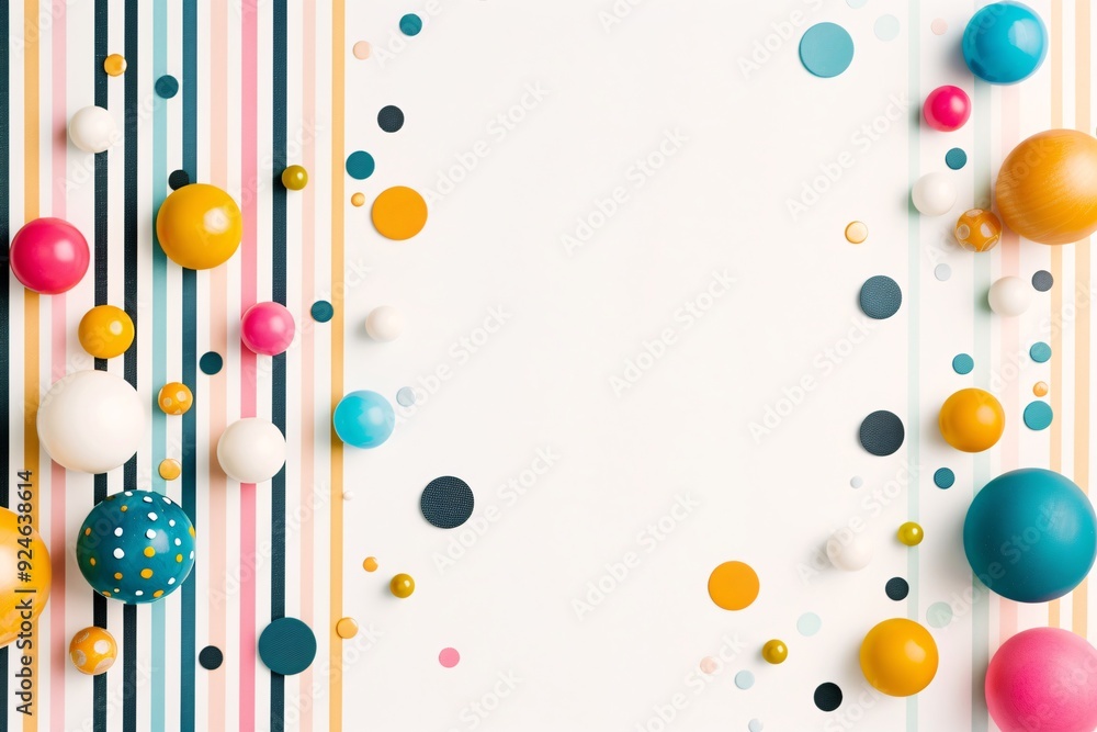 Poster an abstract background with a playful mix of polka dots and stripes in bright colors, providing a fu