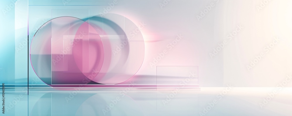 Poster a minimalistic abstract background with geometric shapes in pastel colors, creating a serene atmosph