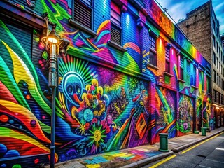 Neon Graffiti Timelapse: Fast-paced time-lapse capturing the evolution of vibrant street art in electric neon colors, conveying a sense of urban dynamism and energy.
