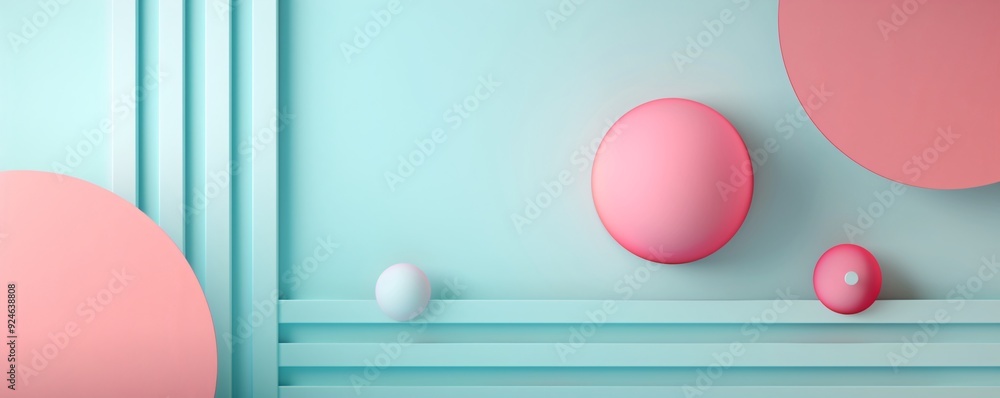 Poster a minimalistic abstract background with geometric shapes in pastel colors, creating a serene atmosph