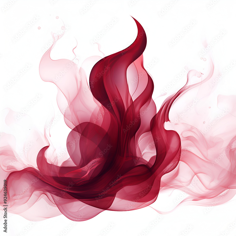 Poster red and pink flowing abstract shapes create a vibrant display on a white background