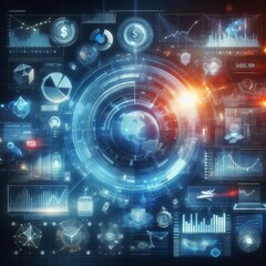 Obraz premium E-commerce Metrics Futuristic Background for Online Retail Analytics. Dynamic data visualization, charts, and graphs presenting insights into digital commerce trends and performance. 