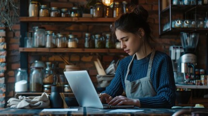 The woman working on laptop