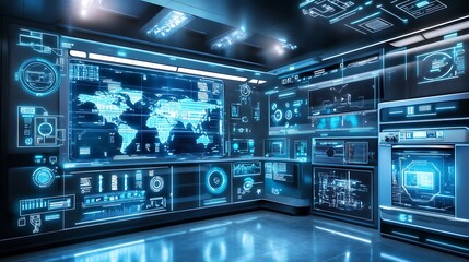 Fototapeta premium A futuristic smart home with interconnected devices and holographic controls