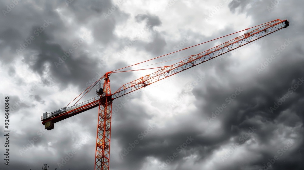 Aufkleber A crane stands alone in front of a cloudy sky, perfect for use in backgrounds or illustrations