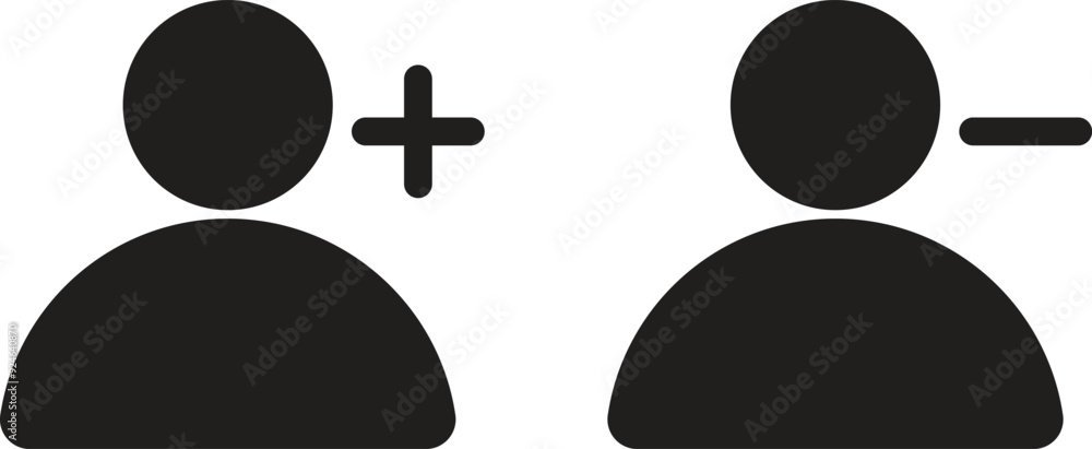 Poster add and delete friends icon set . people plus minus icons . add and remove user icon . vector illust