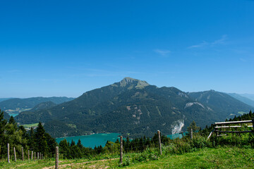 Landscape view near the Lärchenhütte under the way to the Zwölferhorn including the beautiful Schafbergspitze.