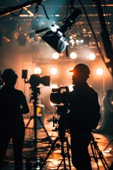 A person holding a camera on a tripod