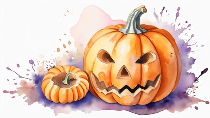 Obraz premium watercolor of spooky carving pumpkin for halloween