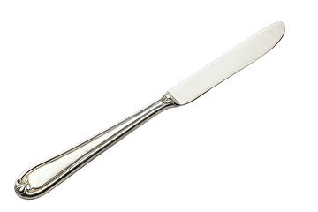 A shiny stainless steel knife with a sleek design, perfect for buttering bread or serving spreads at the dining table.