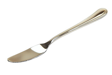 A sleek, shiny knife perfect for spreading butter or frosting. Ideal for kitchen or dining decor.