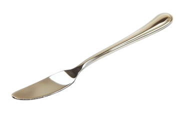 A sleek, shiny knife perfect for spreading butter or frosting. Ideal for kitchen or dining decor.