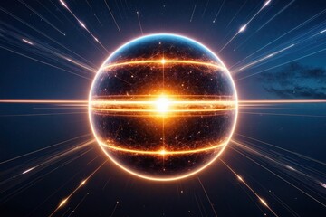 Obraz premium Luminous Cosmic Sphere Emitting Energy Waves in Deep Space Twilight