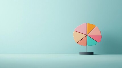 Brain with pie charts floating, financial analysis, 3D illustration