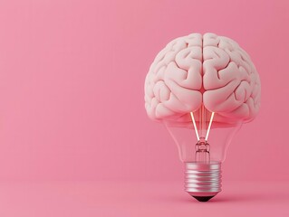 Brain with lightbulb inside, innovative perspective, 3D illustration