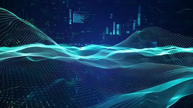 A mesmerizing digital world comes to life in the form of a pulsing and swirling cyber wave.