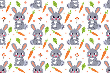 Obraz premium Cute gray furry bunny rabbit isolated on white background. Doodle cartoon Vector illustration. Clipart for children book ,logo web design and banner.