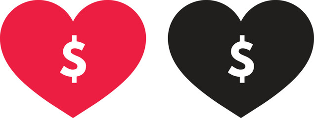Heart with dollar icon . Donate icon . Money love symbol . Vector illustration