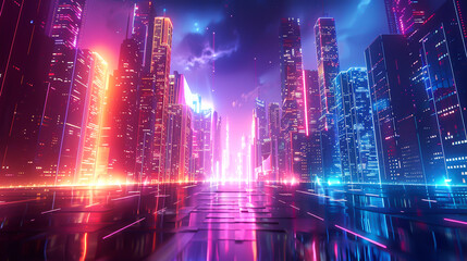 Fototapeta premium 3D futuristic vibrant wallpaper with imaginative colorful patterns, front view, depicting a utopian cityscape, advanced tone, vivid color scheme