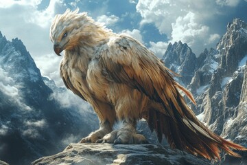 Majestic White Eagle Perched on a Mountain Peak