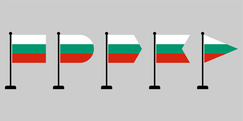 Bulgarian flag icon with flagpole displayed with different shape variations. Editable and scalable vector graphic illustration isolated eps file.