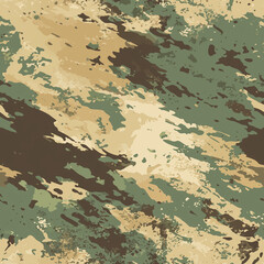 A military-style camouflage seamless pattern with overlapping green, beige, and brown splotches resembling forest terrain. Ideal for backgrounds, textiles, and tactical design.