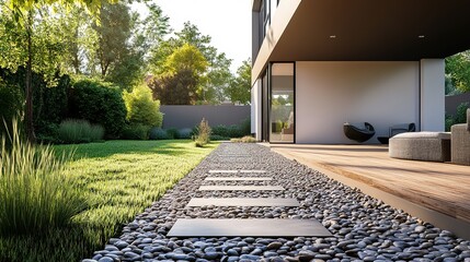 Obraz premium Pebble Walkway Leading to Contemporary House