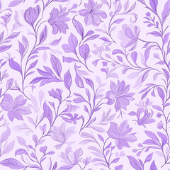 A seamless floral pattern in soft purple tones, featuring detailed leaves and flowers. The design is elegant and suitable for feminine or delicate themes.