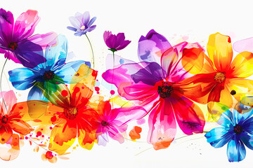 Vibrant Floral Watercolor: A captivating watercolor painting of colorful flowers blooming in a burst of vibrant hues. Perfect for adding a touch of elegance and beauty to any project.