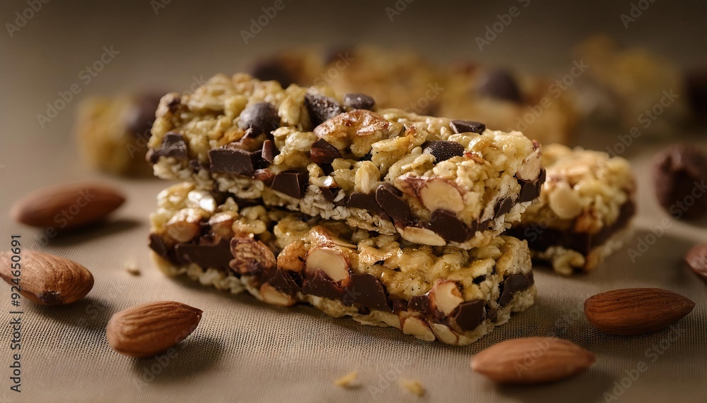 Wall mural healthy muesli bars with nuts and black chocolate